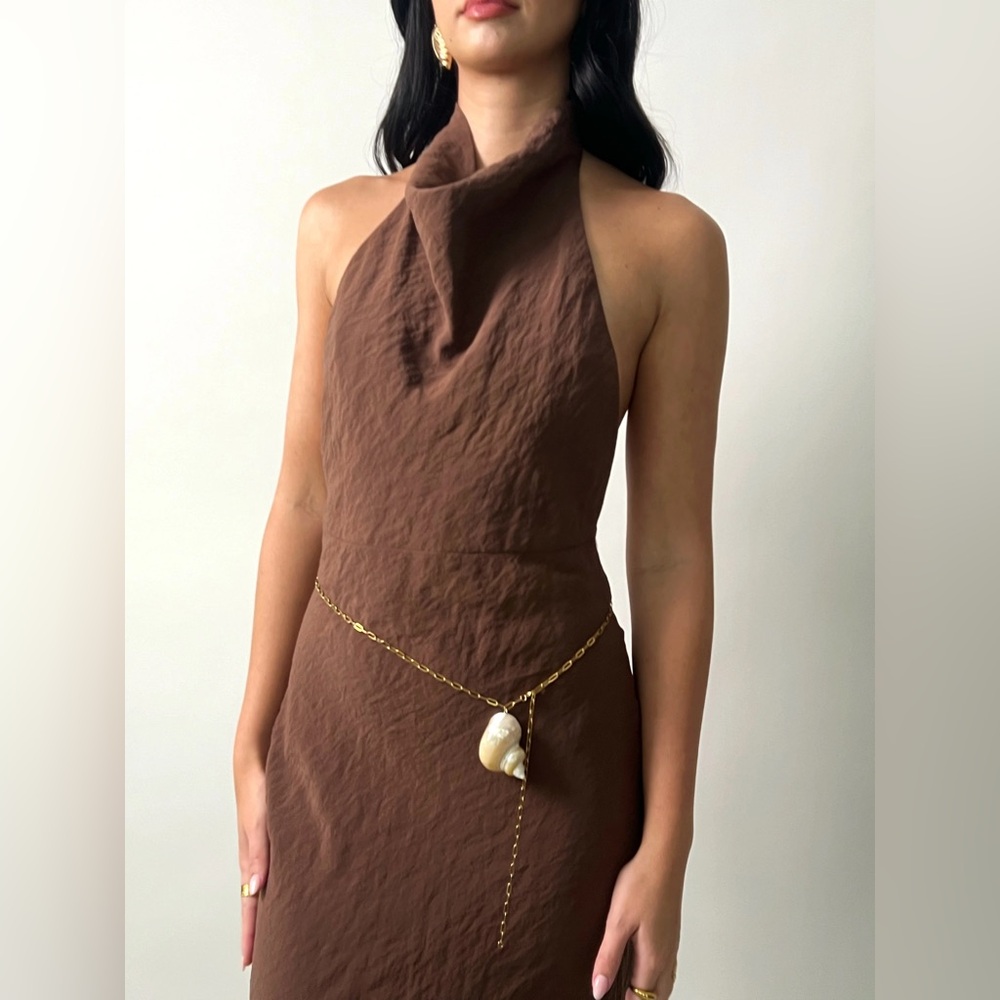ZARA | draped halter midi dress | XS | brown